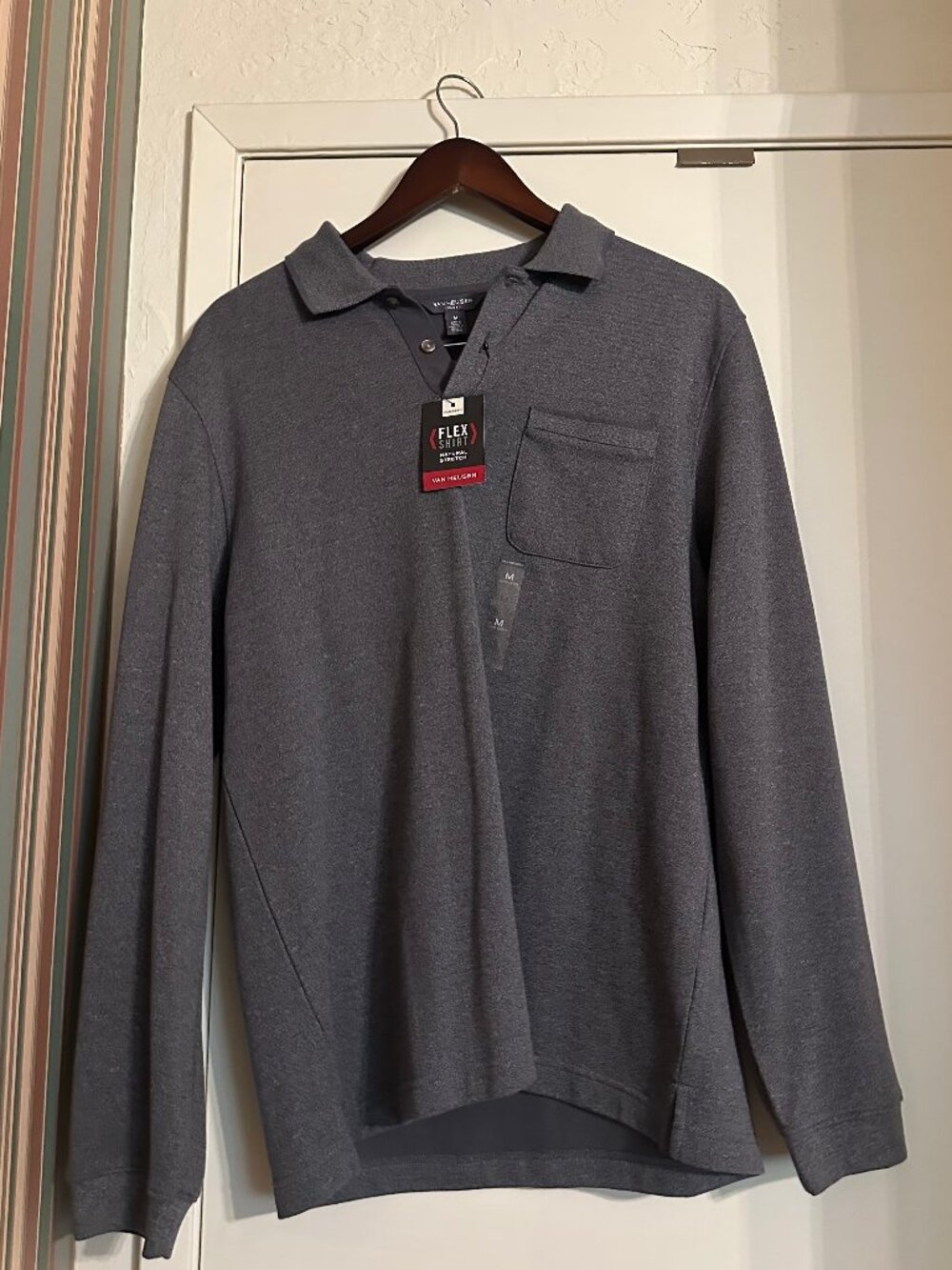 Van Heusen gray long-sleeve polo, men's medium